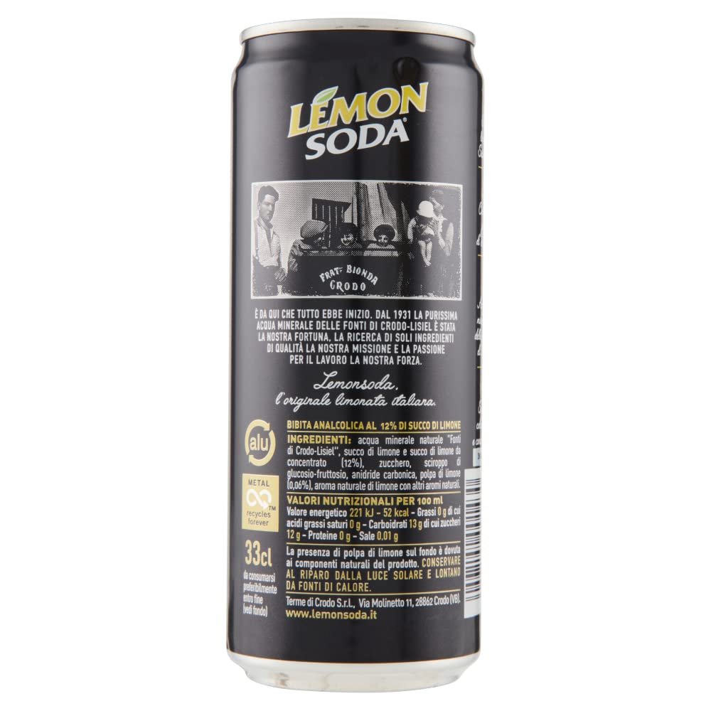 Campari Group Lemon Soda Lot de 24 bouteilles de soda au citron italien Limonata + Polpa gourmet italien 330 ml