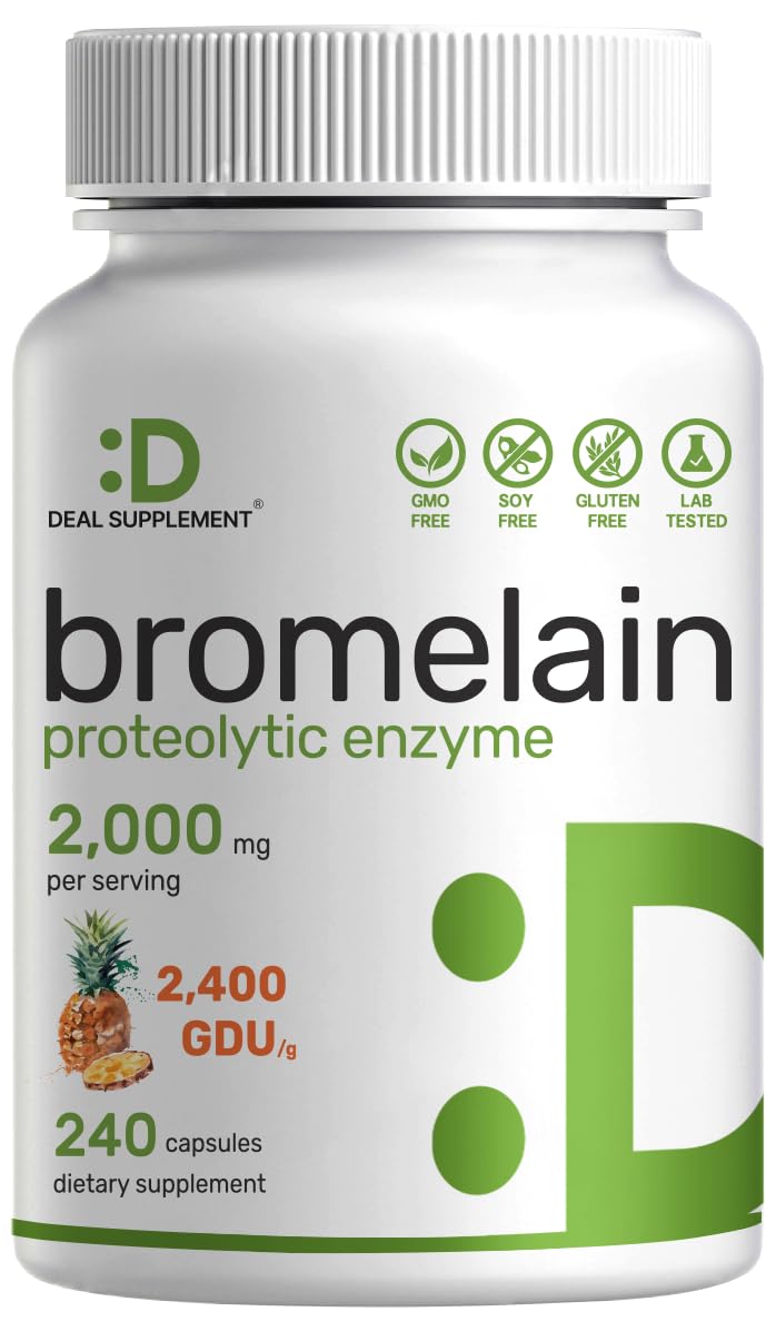 Bromelain Supplement 2,000mg Per Serving, 240 Capsules – Natural Proteolytic Enzymes from Fresh Pineapple – Supports Nutrient Digestion