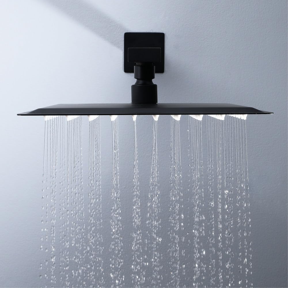 Cuadrado de Ducha Lluvia, Alta Presión Rociador Ducha de Acero Inoxidable, Alcachofa de Ducha Ahorro de Agua con boquillas antical, Fácil de Instalar, Negro, G1/2
