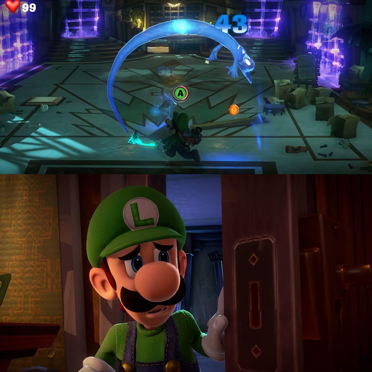 Luigi's Mansion 3 para Nintendo Switch (versión de EE. UU.), con empuñaduras para el pulgar PremGear (paquete de 8, negro, azul, rojo y transparente), soporte para tarjetas de juego de 24 ranuras y