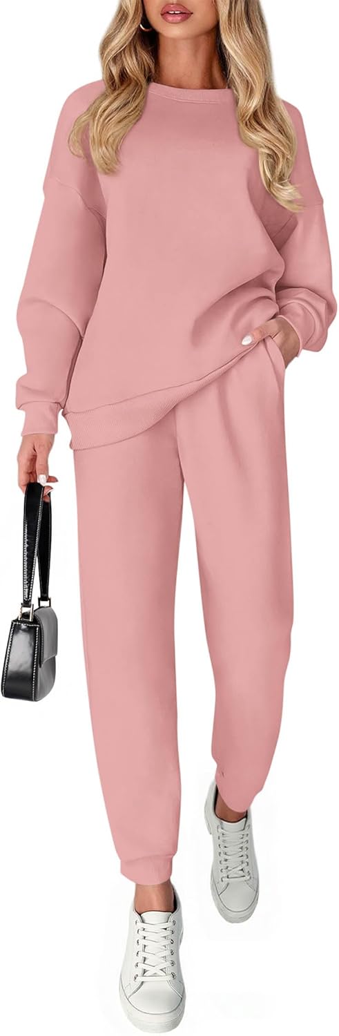 KIRUNDO Fall Sweatsuits Women 2 Piece Outfit 2025 Matching Lounge Sets Sweatshirt Jogger Sweatpants Travel Airport Tracksuit