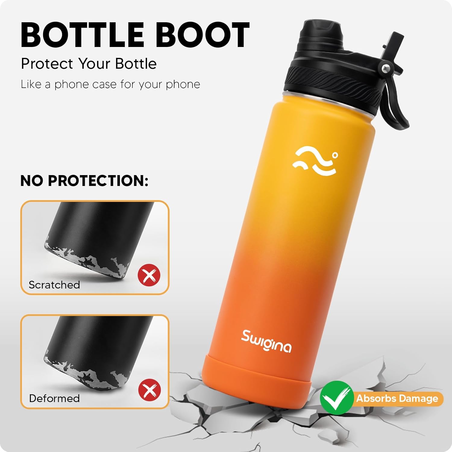 [2-IN-1 LID] Insulated Water Bottle with Silicone Boot (36hrs Cold/18hrs Hot) - DIY Stickers, Leakproof, BPA Free, 24 oz - Image 4