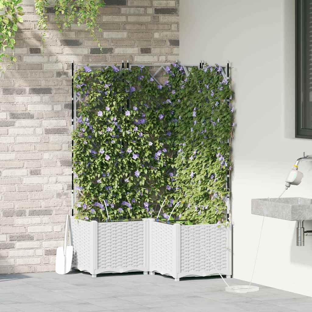 Lot de 3 pots de fleurs de jardin en plastique - Blanc - 80 x 80 x 142 cm - Design avec système d'arrosage pour jardin et terrasse - Élégant pot de fleurs et herbes