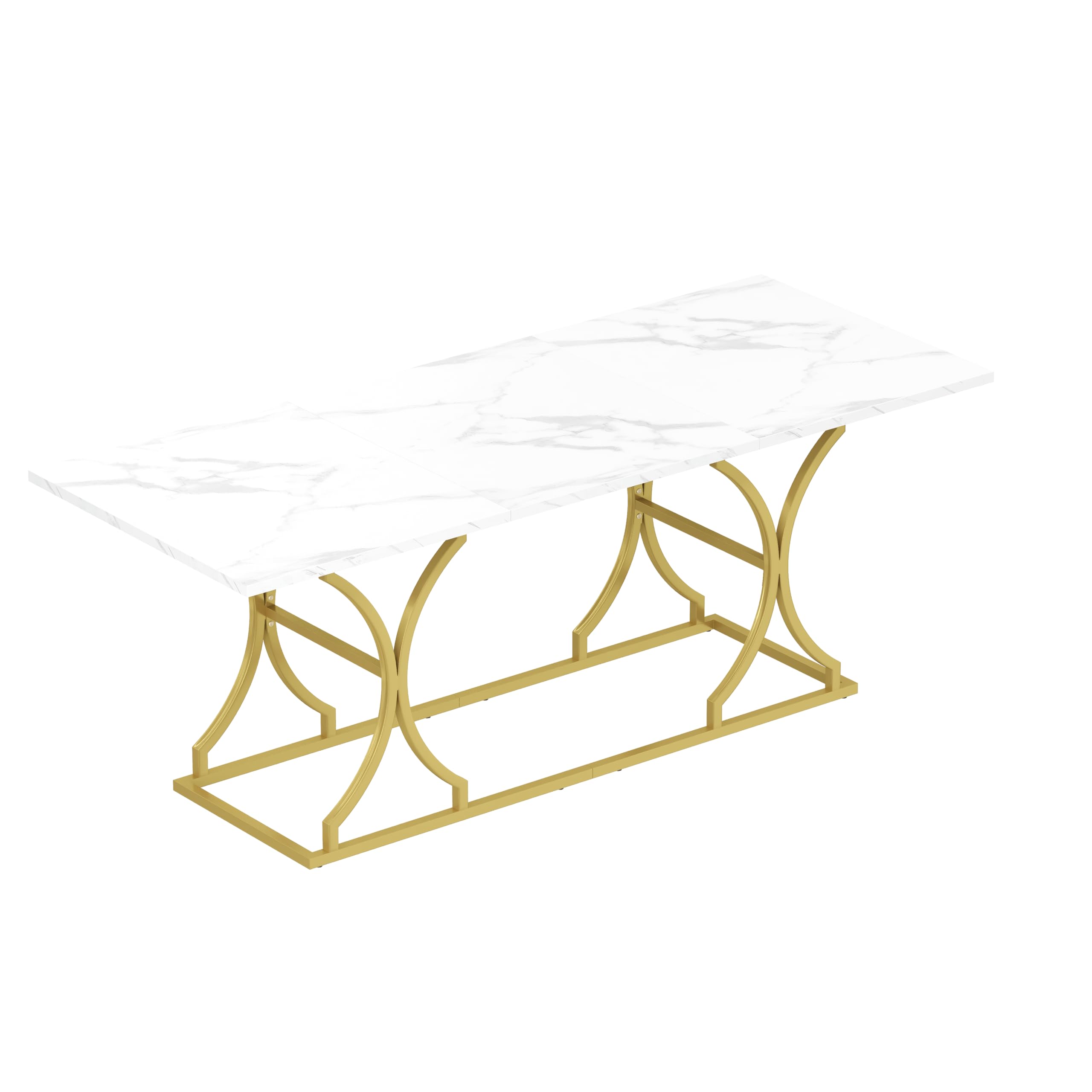 MURUL Tavolo da pranzo 200 x 80 x 76 cm, bianco/oro, effetto marmo, per 8-10 persone, spessore 2,5 cm, resistente all'acqua e ai graffi, gambe in metallo dorato con scorrevoli regolabili per soggiorno