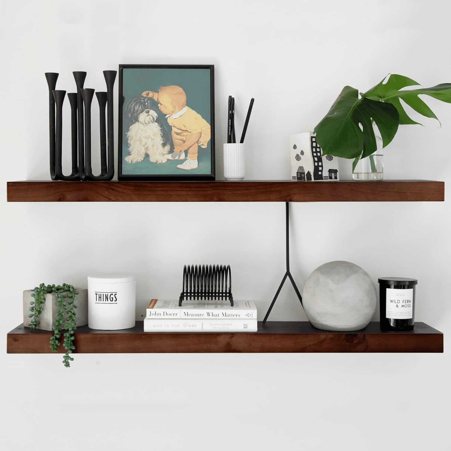 Homeforia Walnut 36 inch Floating Shelf, High End Solid Real Wood 36inch Large Shelves for Bathroom Wall, Dark Brown 36 inches Long Floating Shelves, Heavy Duty Bracket, 36 X 6.5 X 1.75 inch, Set of 2 American Walnut - Satin Dark Tone Pack of 2 36 inch