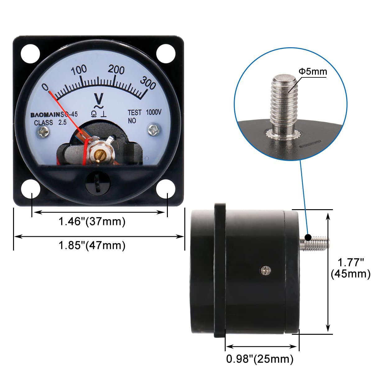 Amazon.com: Baomain Analog Dial Panel Meter Voltmeter Gauge SO-45