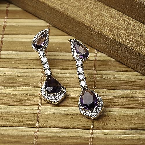Rhodium-Plated Teardrop Drop Earrings with American Diamond