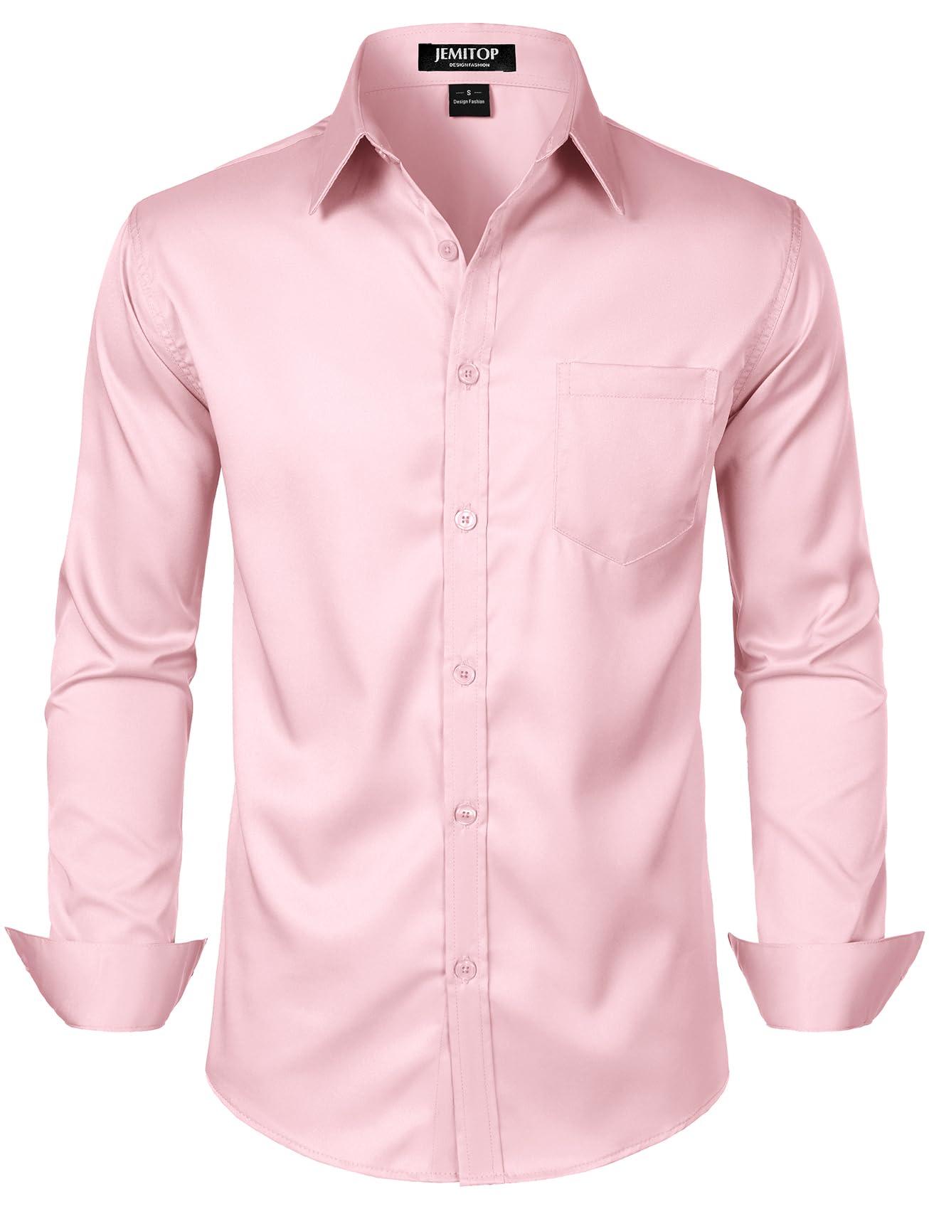 JEMITOP Men's Stretch Slim Fit Dress Shirts Formal Wedding Prom Business Long Sleeve Button Down Shirt with Pocket