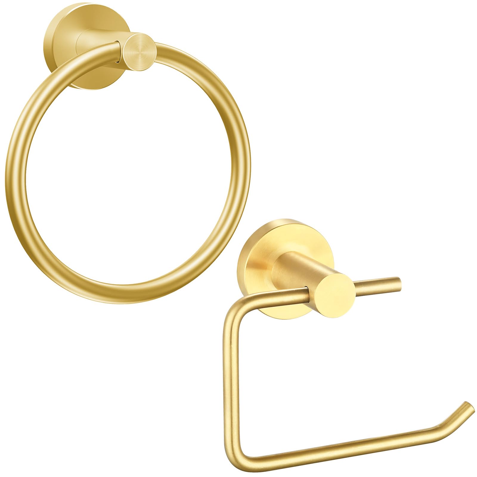 Towel Ring and Toilet Paper Holder set, Stainless Steel Bath Towel Hanger and Tissue Roll Holders, Bathroom Hardware Accessories Wall Mounted 2 Pieces (Gold)