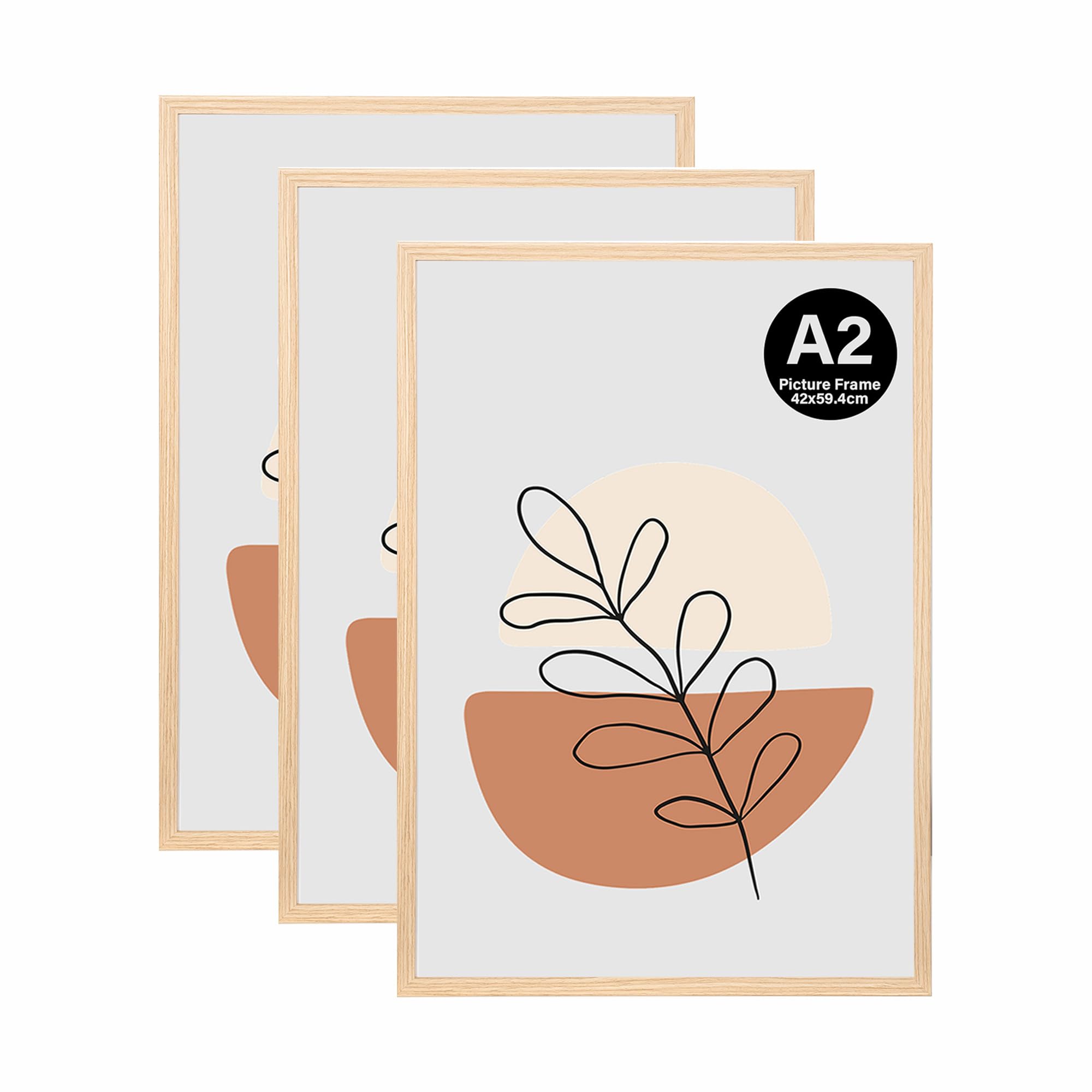 KAIWIN A2 Picture Frame, 3 Pack Oak Photo Frame, A2 Poster Frame (59.4x42cm), Wooden Photo Frame Used for Photos, Pictures, Posters，Puzzles — image 1