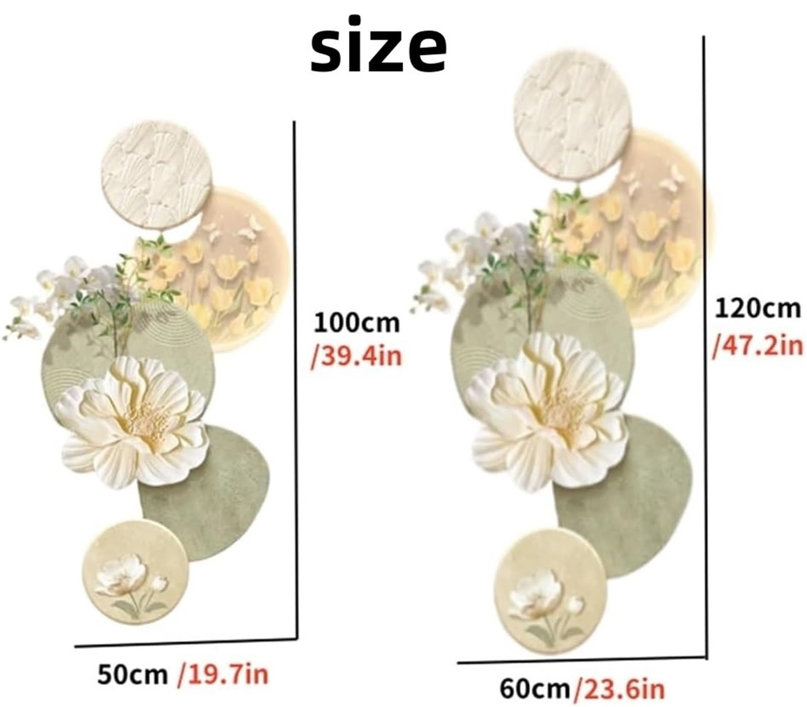 Cuadro Decorativo Floral con Luces LED, Fuente de alimentación enchufable, Mural de Porcelana cristalina para Sala de Estar, Dormitorio, Oficina y decoración del hogar (60 x 120 cm