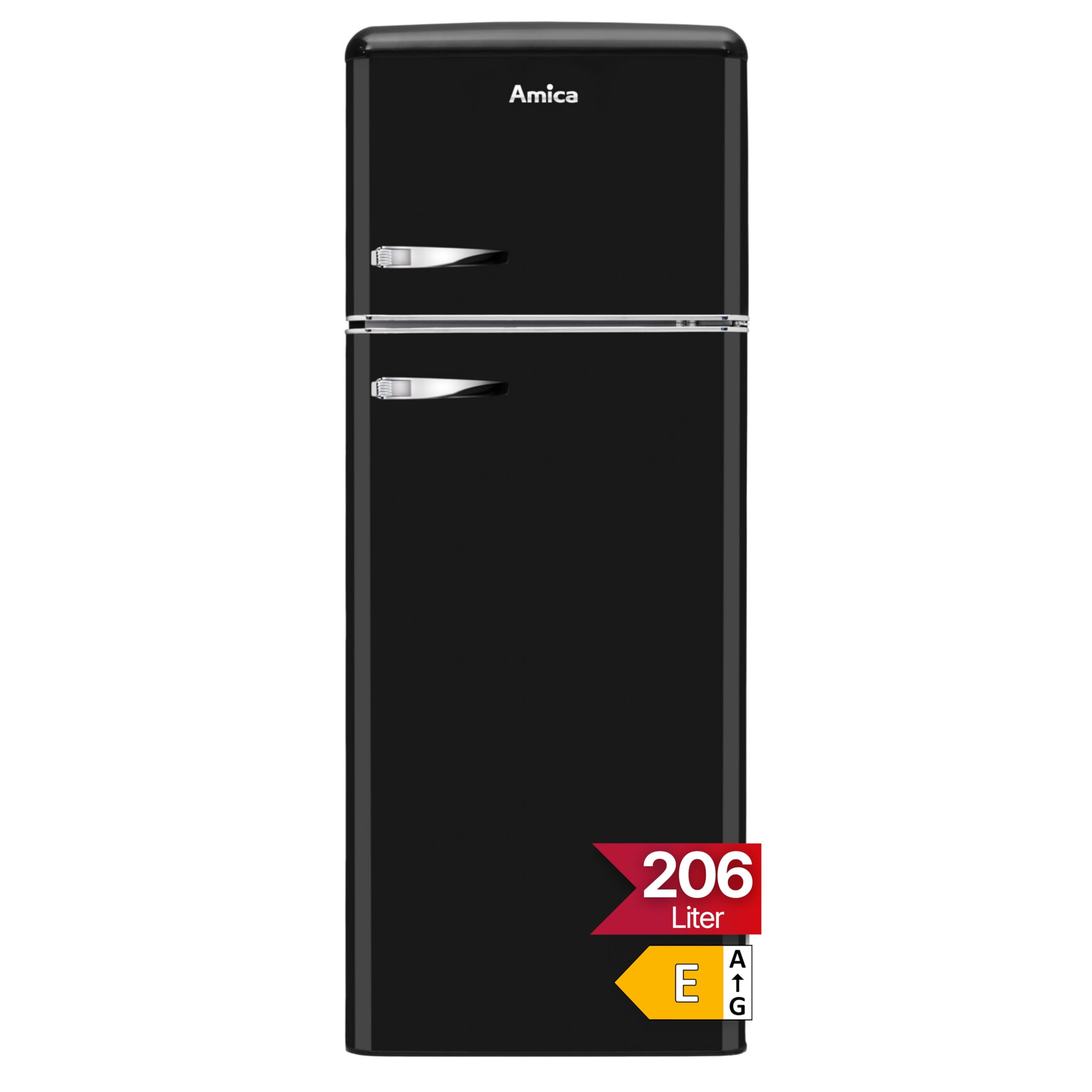 Amica KGC 15637 MS Retro Kühl-/Gefrierkombination / Mattschwarz / 144cm (H) x 55cm (B) x 62cm (T) / Retro-Design / Kühlschrank mit Gefrierfach