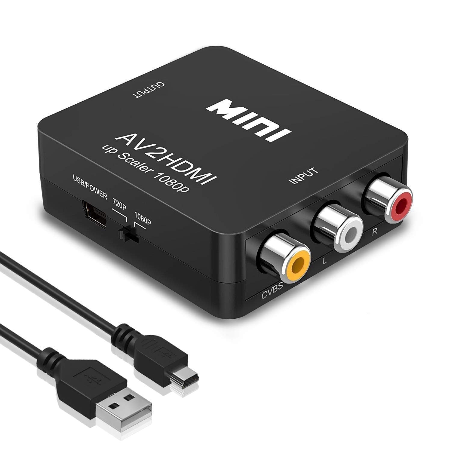 MICROWARE Mini Composite AV RCA to HDMI Video Converter Adapter Full HD 720/1080p UP Scaler AV2HDMI for HDTV Standard TV Converter