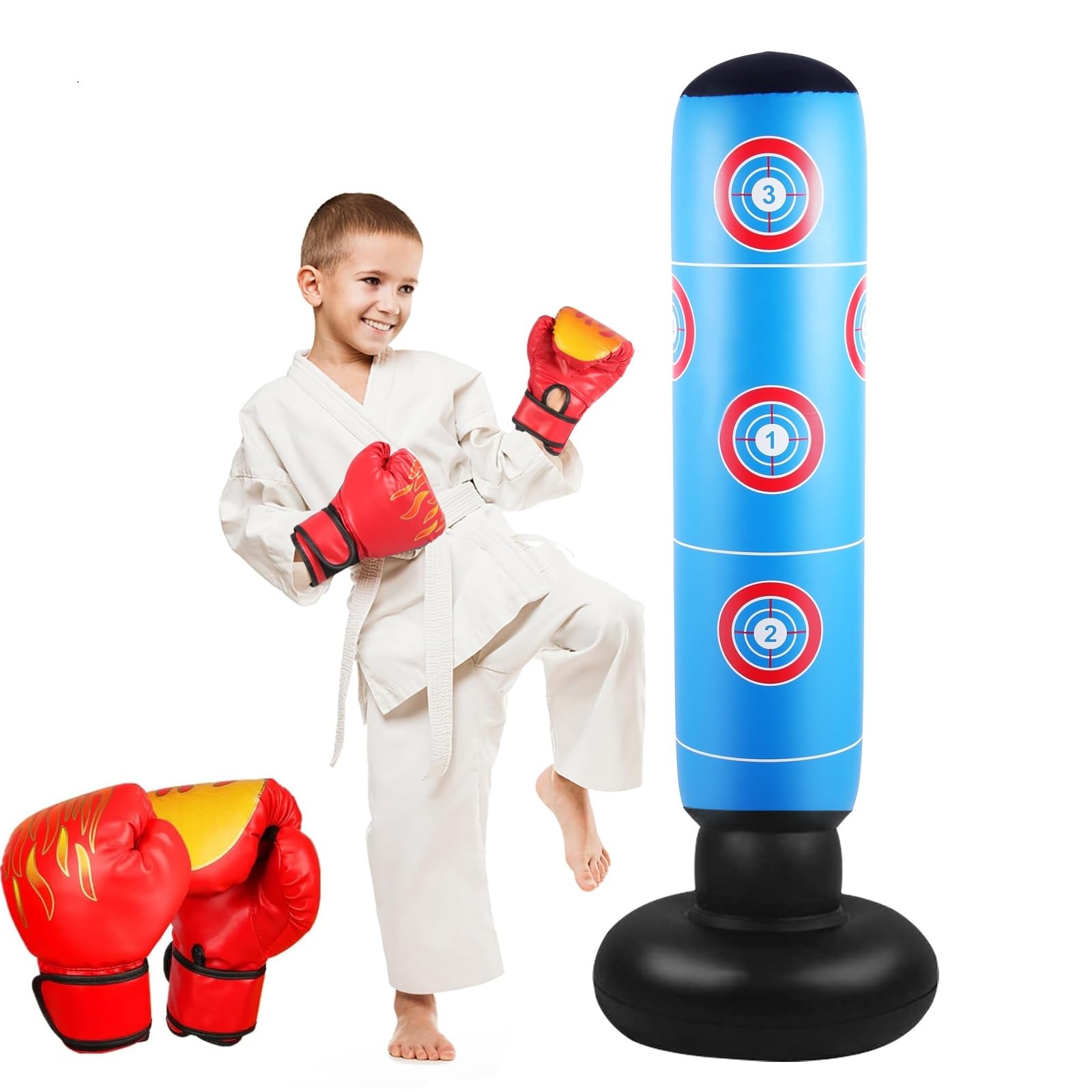 iFunLong Inflatable Kids Punching Bag, 160CM Stable Boxing Bag with Boxing Gloves,Gifts for Boys & Girls Age 6-12, for Practicing Karate, Taekwondo, MMA