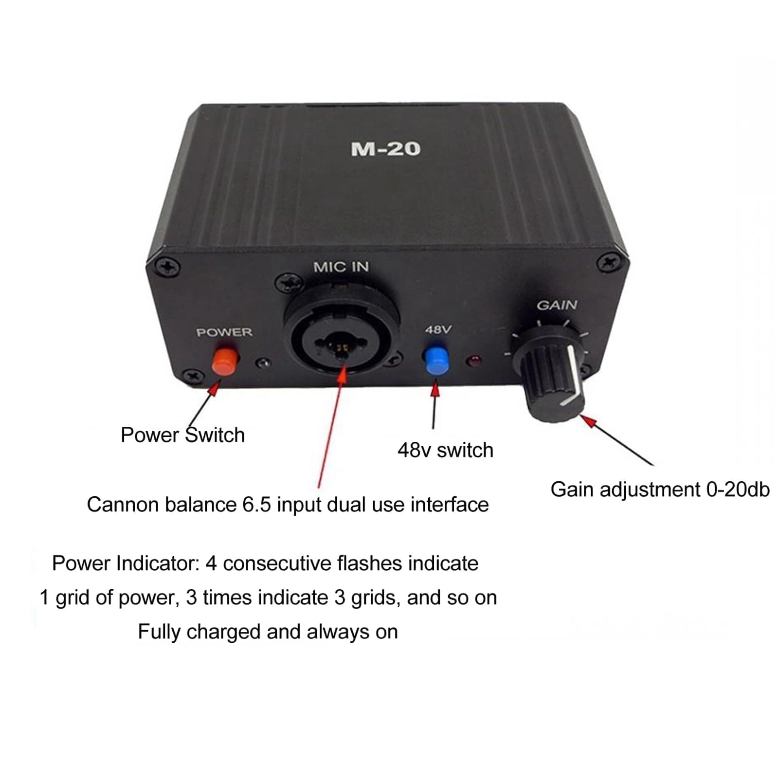 Preamplificador De Micrófono, Preamplificador De Micrófono De Salida Phantom Power XLR De 48 V para Cualquier Equipo De Grabación De Música con Micrófono De Condensador, Negro