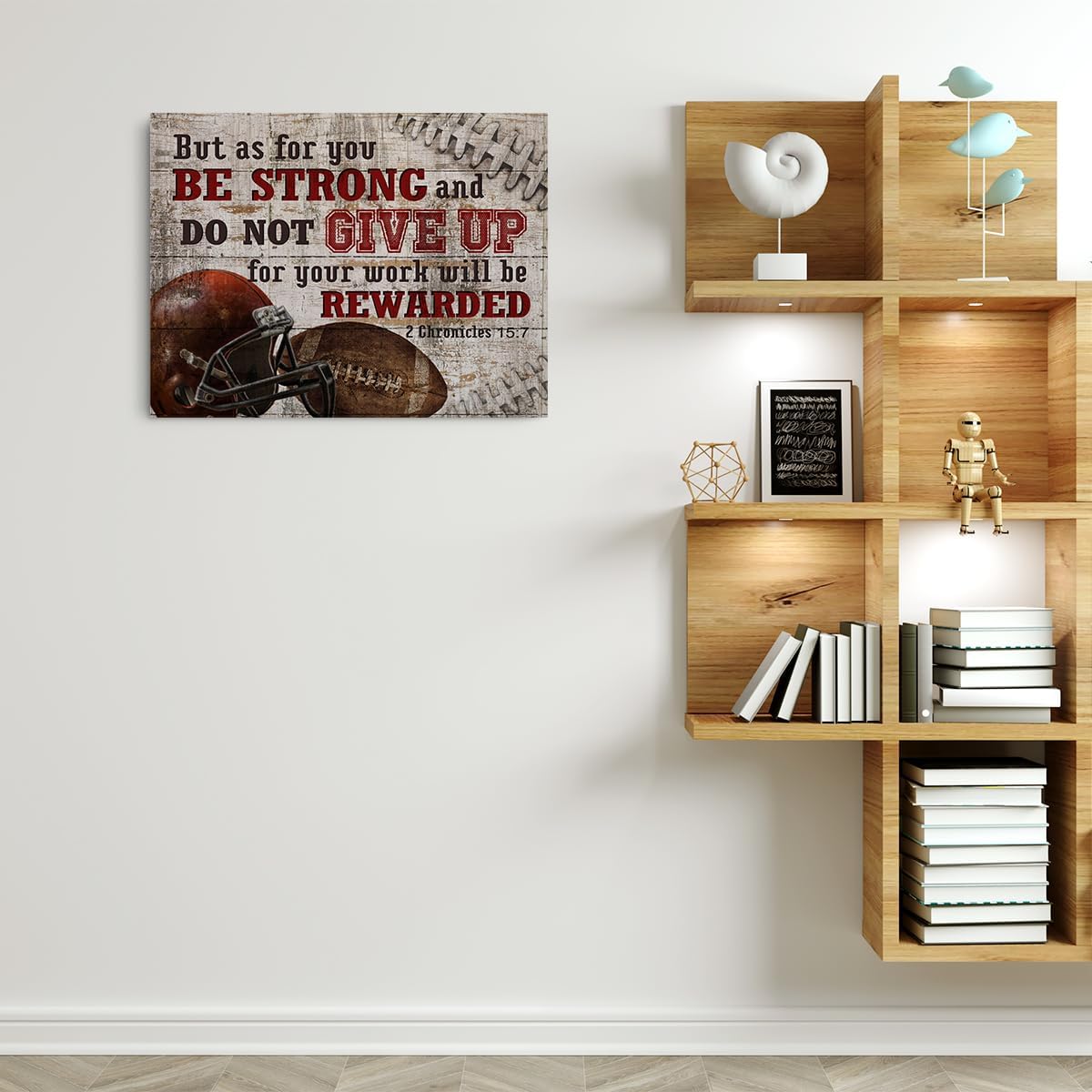 Football Gifts Stuff Religious Football Canvas Wall Art Wall Decor Inspirational Boys Room Rustic Framed Posters Art Prints Artwork Pictures for Baseball Lovers Men Son Gym Home Farmhouse Sports Room