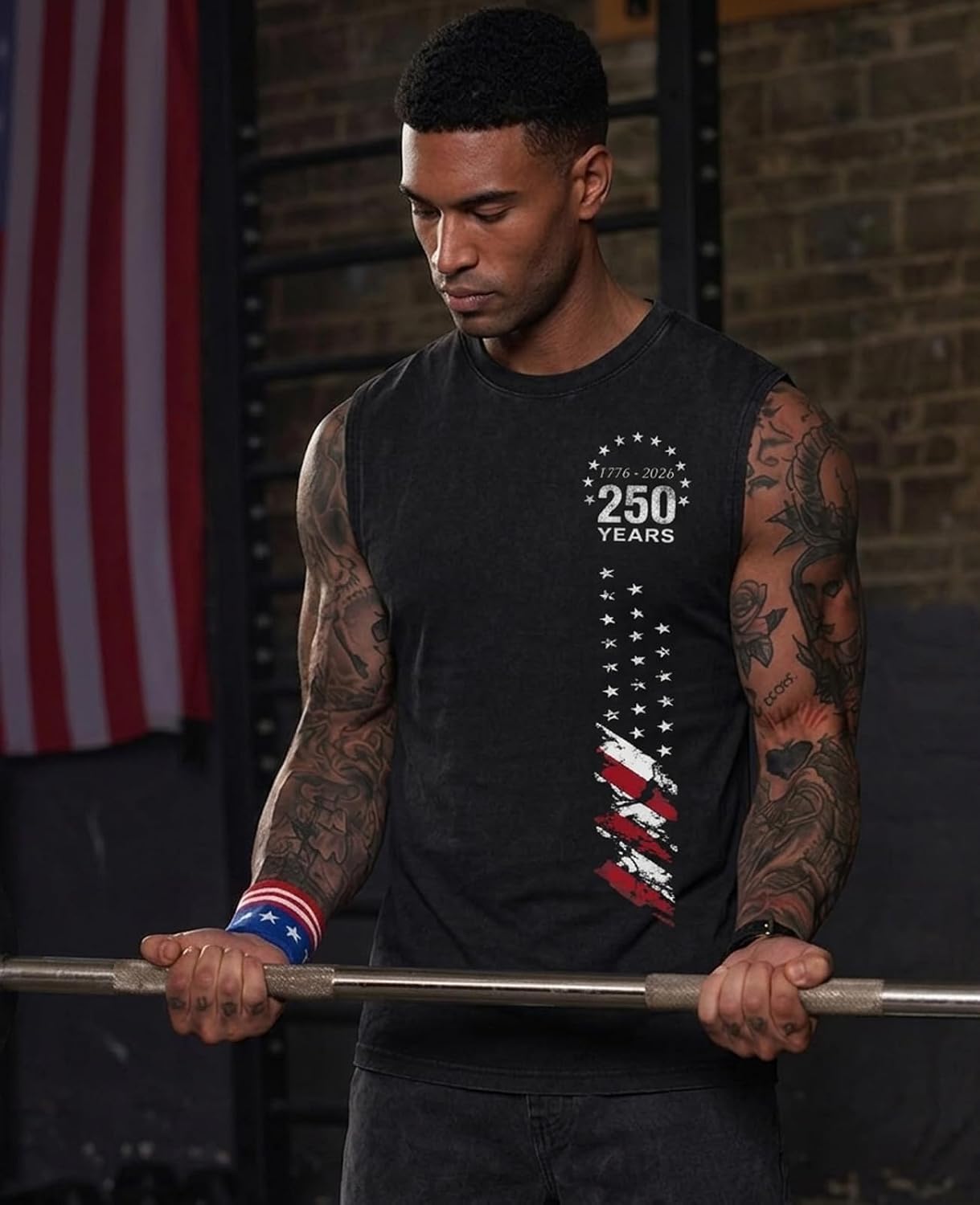 USA 250th Anniversary Tank Top Vintage Washed Cotton Sleeveless Shirt