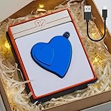 Heart-Shaped Dual-Purpose Lighter, Rechargeable Lighter, Red Flame Lighter, Jet Torch Lighter, I Love You 100 Languag in Microscopic Carvings for Birthday Valentine Day Gift for Men Women (Blue)