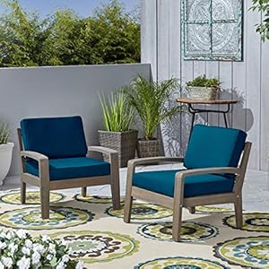 Gdfstudio outdoor acacia wood club chairs with cushions set of 2 gray and dark teal  urban country home decor