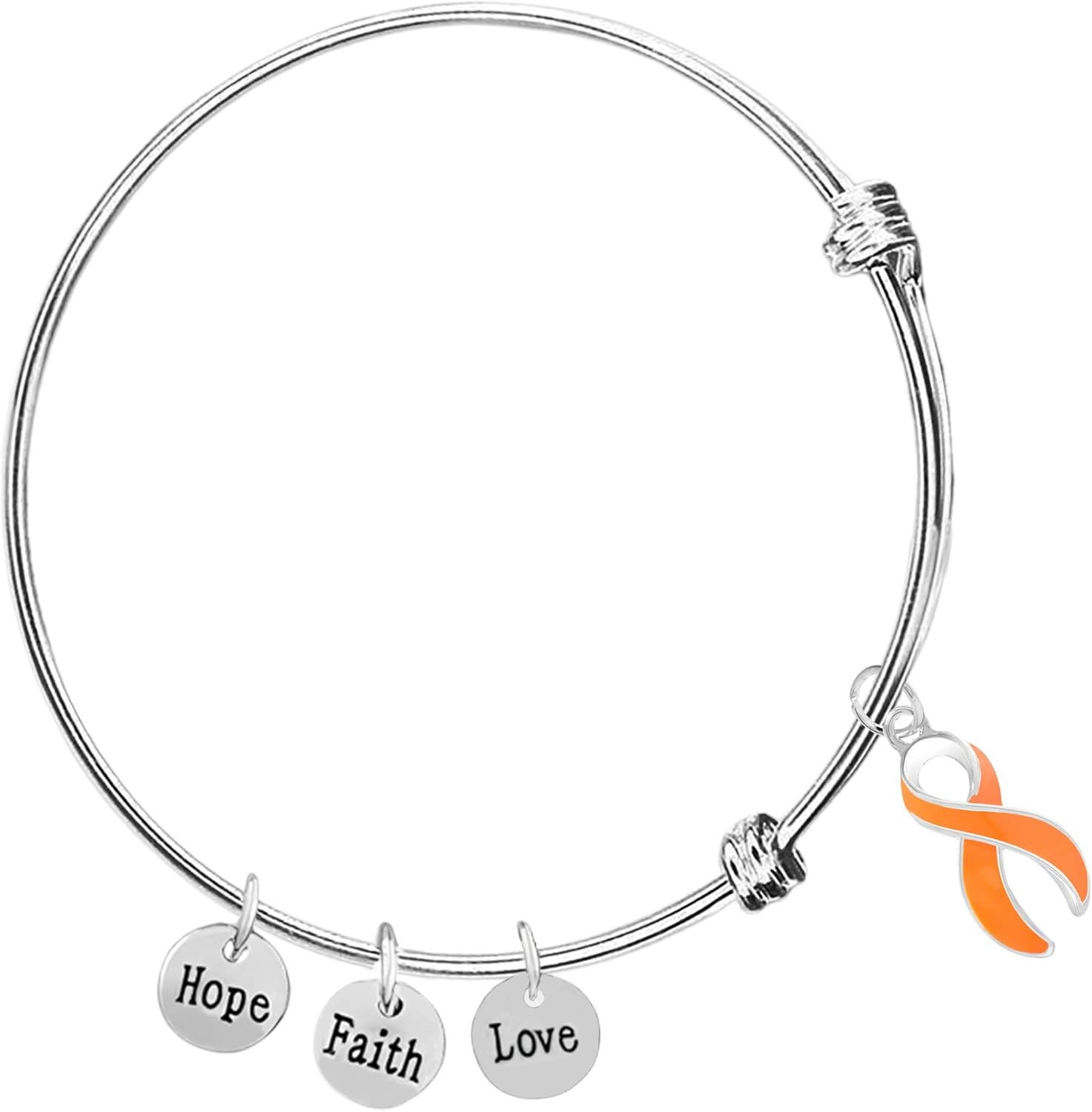 Orange Ribbon Awareness Bracelet for Leukemia Awareness, Kidney Cancer, Multiple Sclerosis, Skin Cancer, Gun Violence Awareness, Fundraising & More!