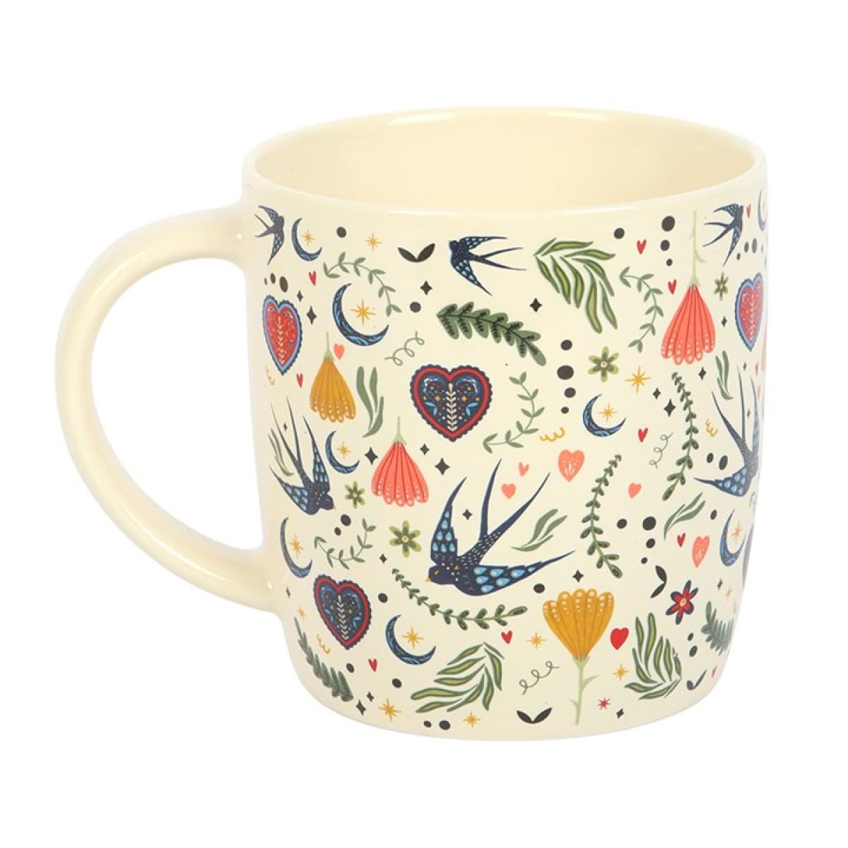 Cream Midnight Bloom Print Mug | 350ml Ceramic Mug with Folk Floral Design | Microwave and Dishwasher Safe | Gift-Boxed Tea or Coffee Mug | Cosy Rustic Kitchenware