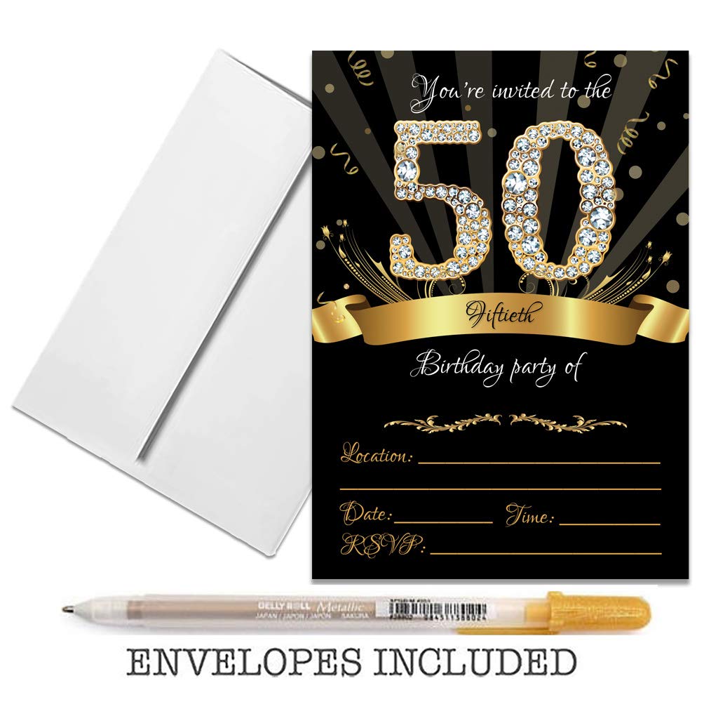 RLCNOT Juego De 20 Tarjetas De Invitaciones De Cumpleaños Número 50 Con  Sobres, Invitaciones Clásicas De, image size:1004x1000