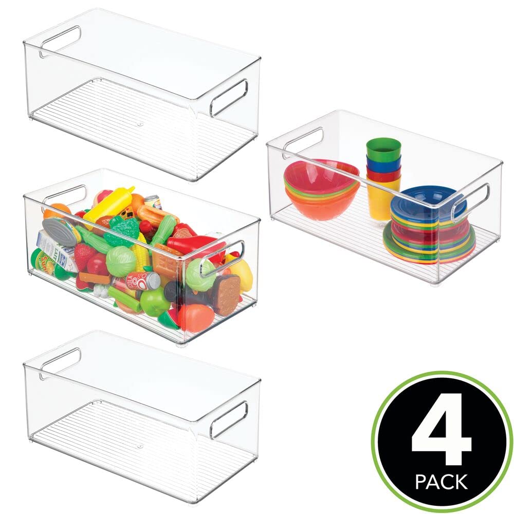 mDesign 4er-Set Spielzeugaufbewahrung – Aufbewahrungsbox aus stabilem Kunststoff – vielseitige Box mit Griffen für Bastel- und Spielsachen im Kinderzimmer – durchsichtig