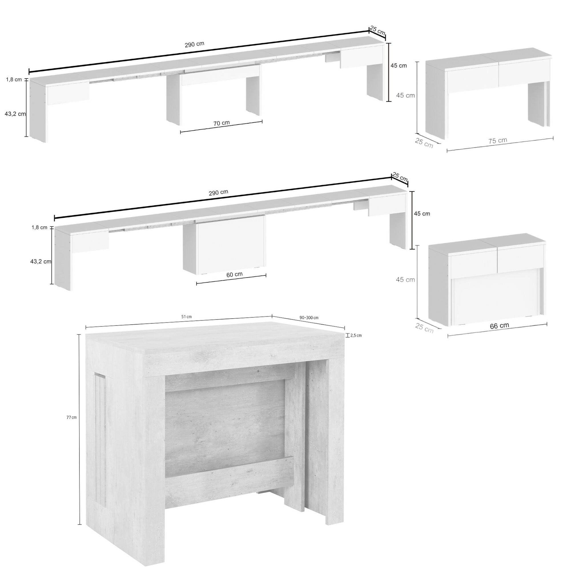 Dmora - Tisch- und Stuhlset Eric, Mehrzweckkomposition, Set mit Konsole und 2 ausziehbaren Bänken, 100% Made in Italy, 66 x 25 x 45 cm, Schiefer