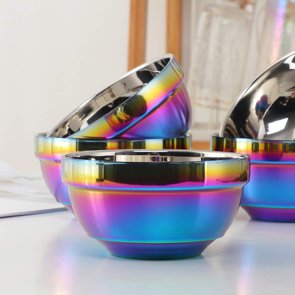 Rainbow 304 Stainless Steel Bowl Set of 4, Double-Walled Heat Soup Bowls