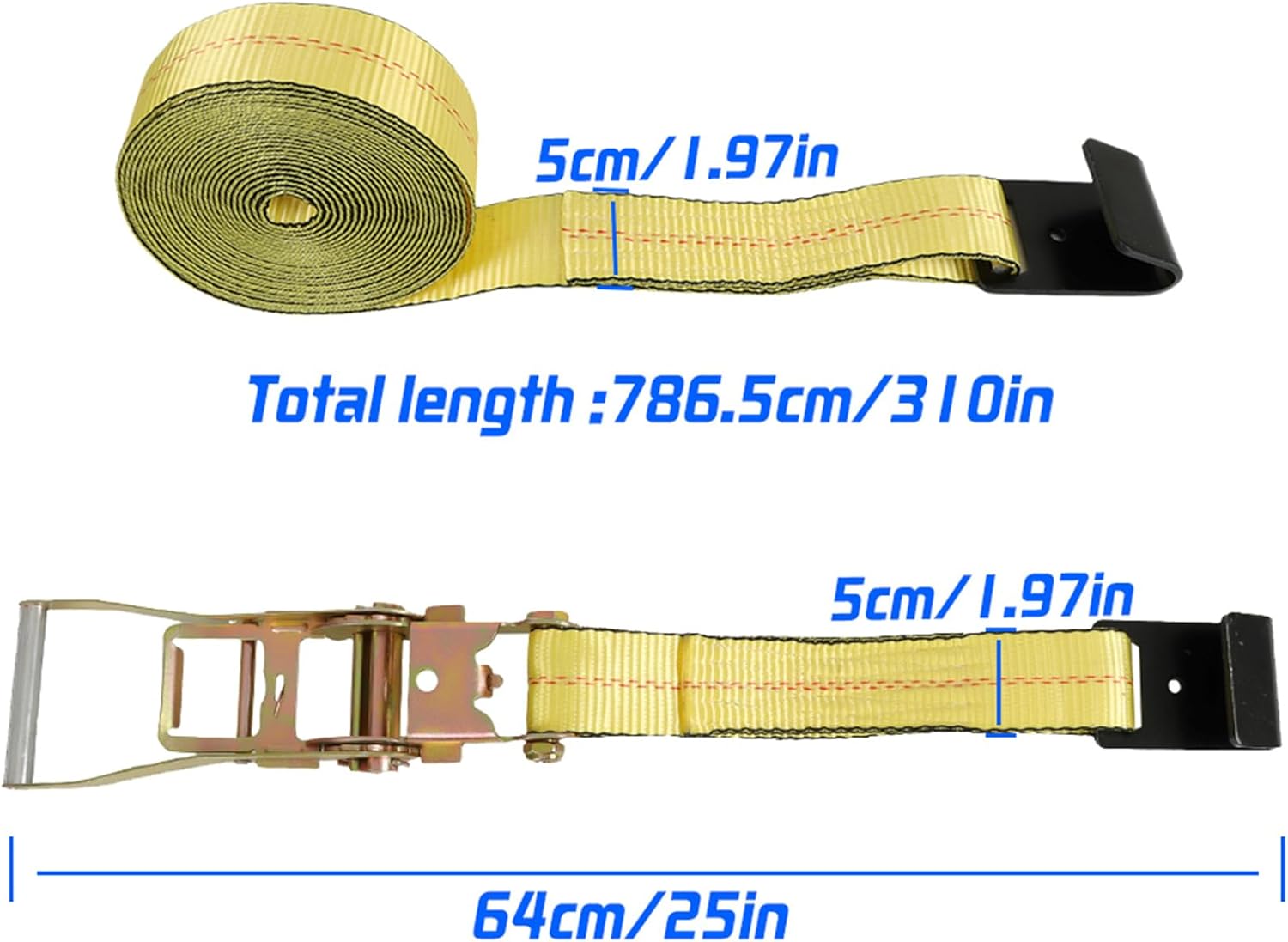Silscvtt 4 PCS Yellow Flat Hook Ratchet Tie Down Straps Heavy Duty 2 Inches x 27 Feet 3333 lbs Working Load Limit