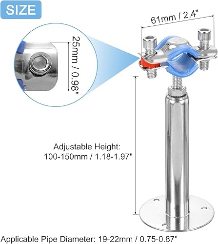 Miniatura 2 de uxcell 2 soportes de tubería, soporte de tubo de montaje en pared de acero inoxidable para montaje en techo, altura ajustable de 3.937-5.906 in para