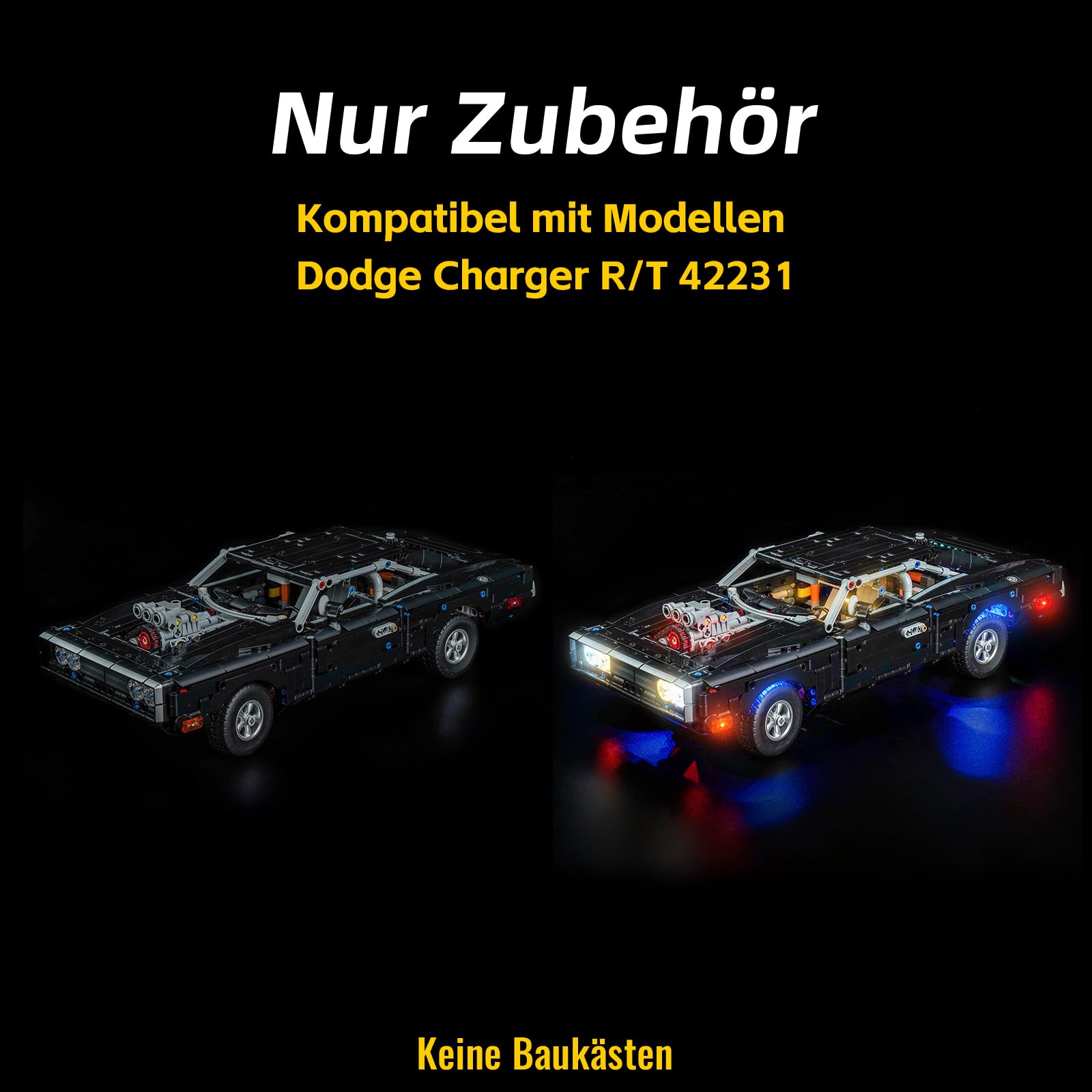 Set di luci a LED compatibile con Lego 42231 Fast and Furious Dodge Charger R/T Car (senza modello), set di illuminazione decorativa compatibile con Lego Fast and Furious Dodge Charger R/T Car modello
