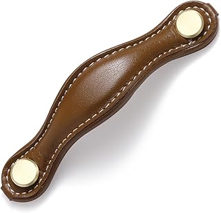 JIASENBAO Brown Leather Drawer Pulls 2 Pack 3.75″(96mm) Leather Handles Knobs for Cabinets Drawers Dressers Bathroom