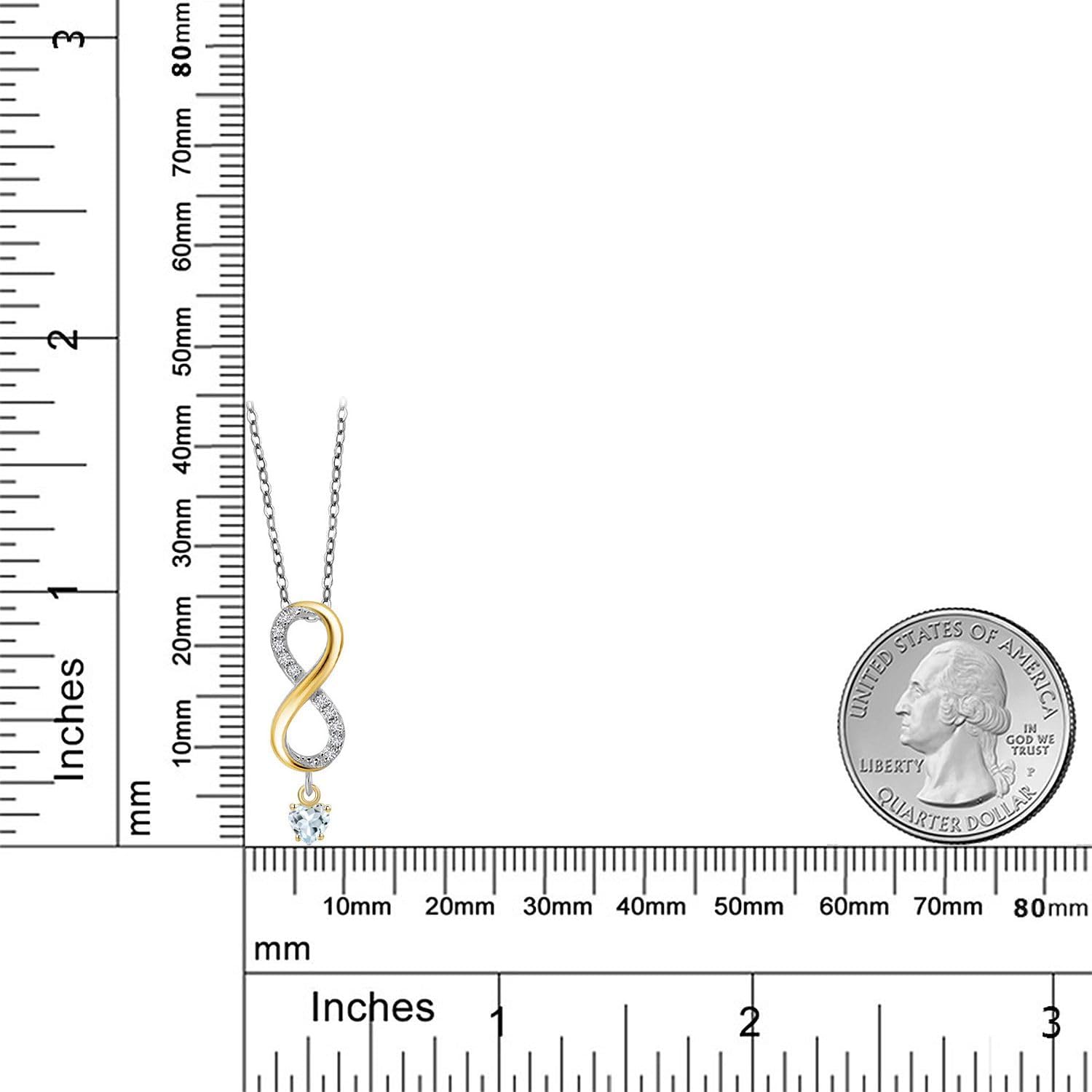 Gem Stone King 925 Silver and 10K Yellow Gold Sky Blue Aquamarine and Lab Grown Diamond Pendant Necklace for Women | 0.58 Cttw | Gemstone March Birthstone | Heart Shape 4MM | With 18 Inch Silver Chain - Image 6