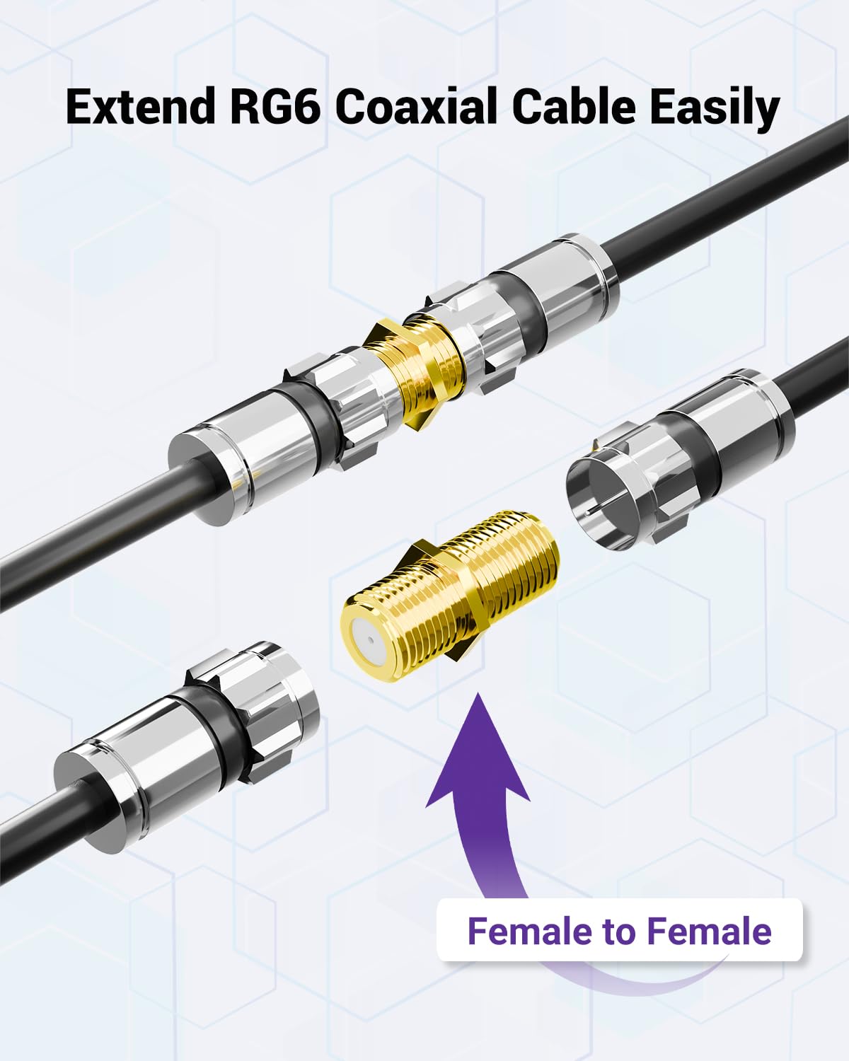 VCE Coaxial Cable Connector, RG6 Coax Cable Extender F-Type Gold Plated Adapter Female to Female for TV Cables, 2 Pack