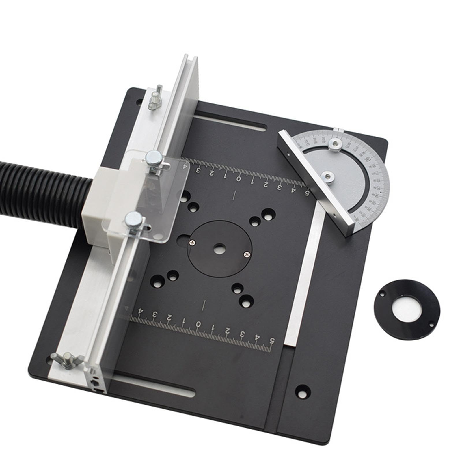 Placa para Router Inserto para Mesa Banco Trabajo Fresadora Aluminio Expansible Instalable Fácil Adecuada para Carpintería Manualidades Taller, a con regla de respaldo