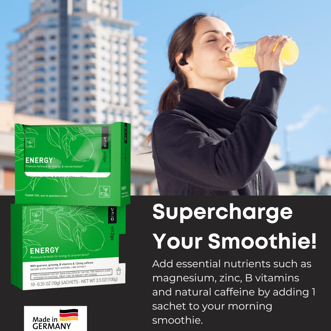 Natural Energy Drink Mix - 124mg Caffeine from Ginseng & Guarana | Sugar-Free, No Crash Pre-Workou Powder | B Vitamins, Magnesium & Zinc | Focus & Performance | Keto, Vegan | 10 Sachets - Image 5