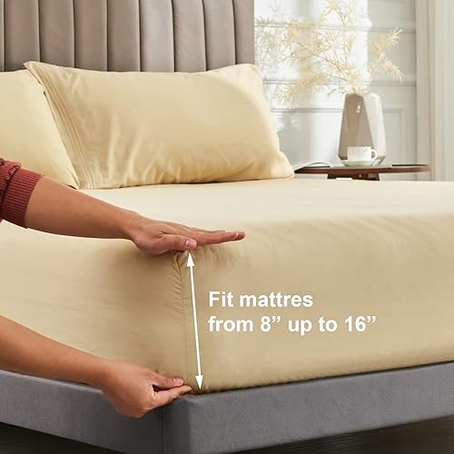 Miniatura 3 de WODFAMY Juego de sábanas de microfibra de tamaño matrimonial, extra suaves y profundos, sábanas de hotel de lujo, transpirables y refrescantes, sin