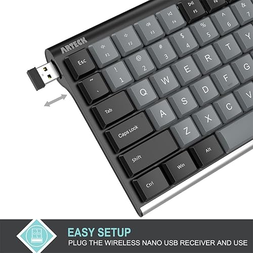 Miniatura 5 de Arteck Teclado mecánico de rendimiento inalámbrico USB de 2.4 G, interruptores marrón silenciosos, acero inoxidable de perfil bajo para
