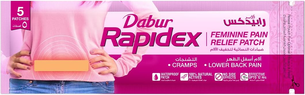 Dabur Rapidex Feminine Pain Relief Patch 5 Per Pouch | Fast Action & Long Lasting Relief | For Cramps, Lower Back Pain, Period Pain