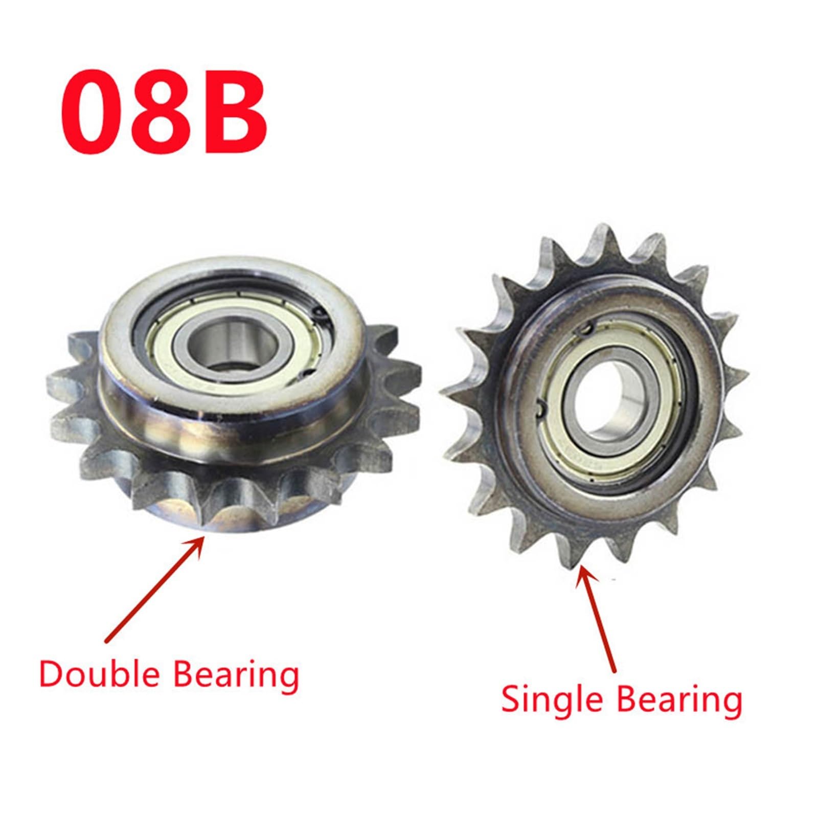 Bevel Gear Pinion Hardware Mechanical 08B Double Single Bearing Idler Sprockets Bore 10 12 17 20 25mm Drive Chain Sprocket Gear Wheel 13 15 17 19 21 Teeth(Double Bearing-12mm Hole x15 Teeth)