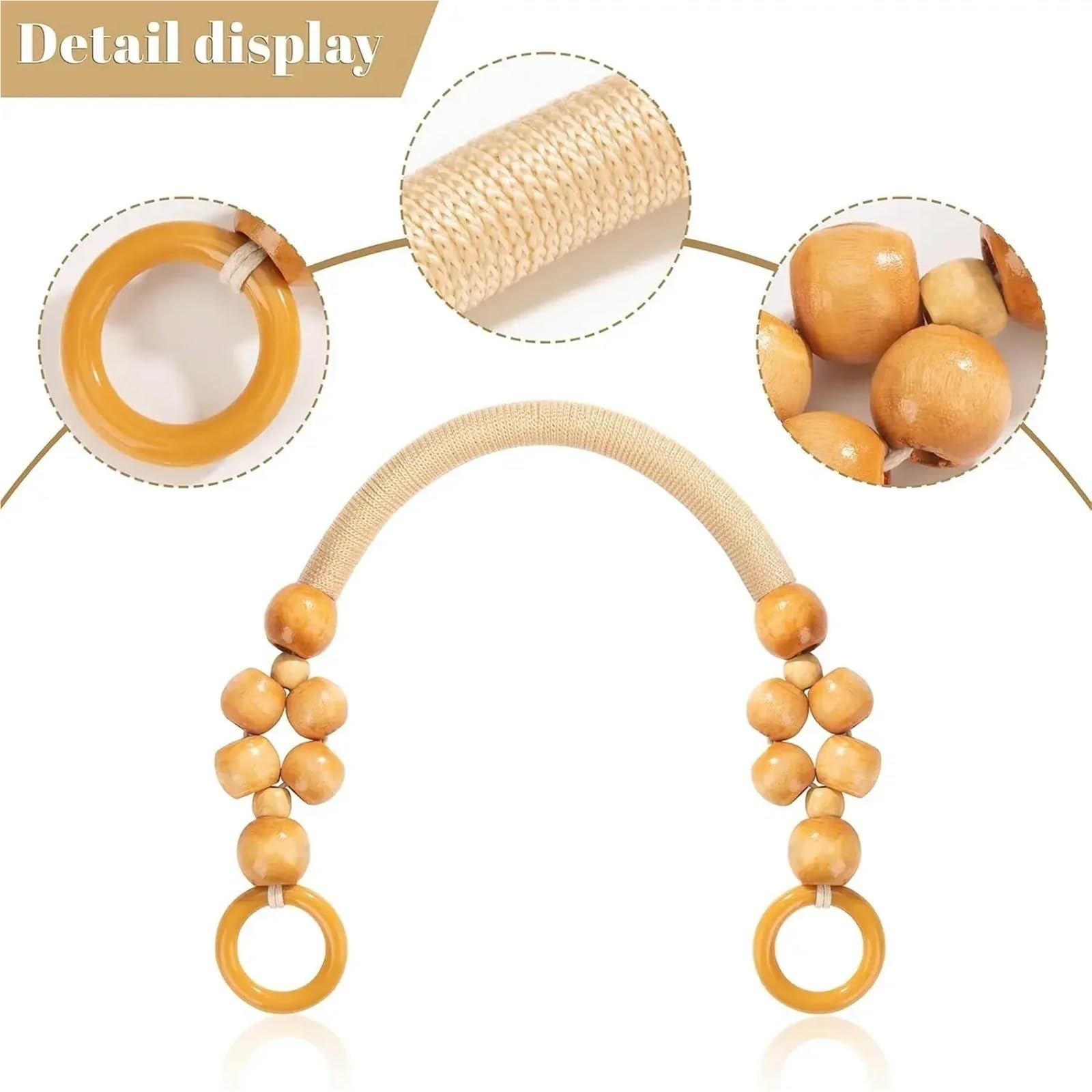 MRKU Asa de Madera para Bolso, Accesorios para Bolsos, Manualidades, Bricolaje, 2 Piezas, Correa de Repuesto rústica en Forma de U con Cuentas para Ganchillo para proyectos