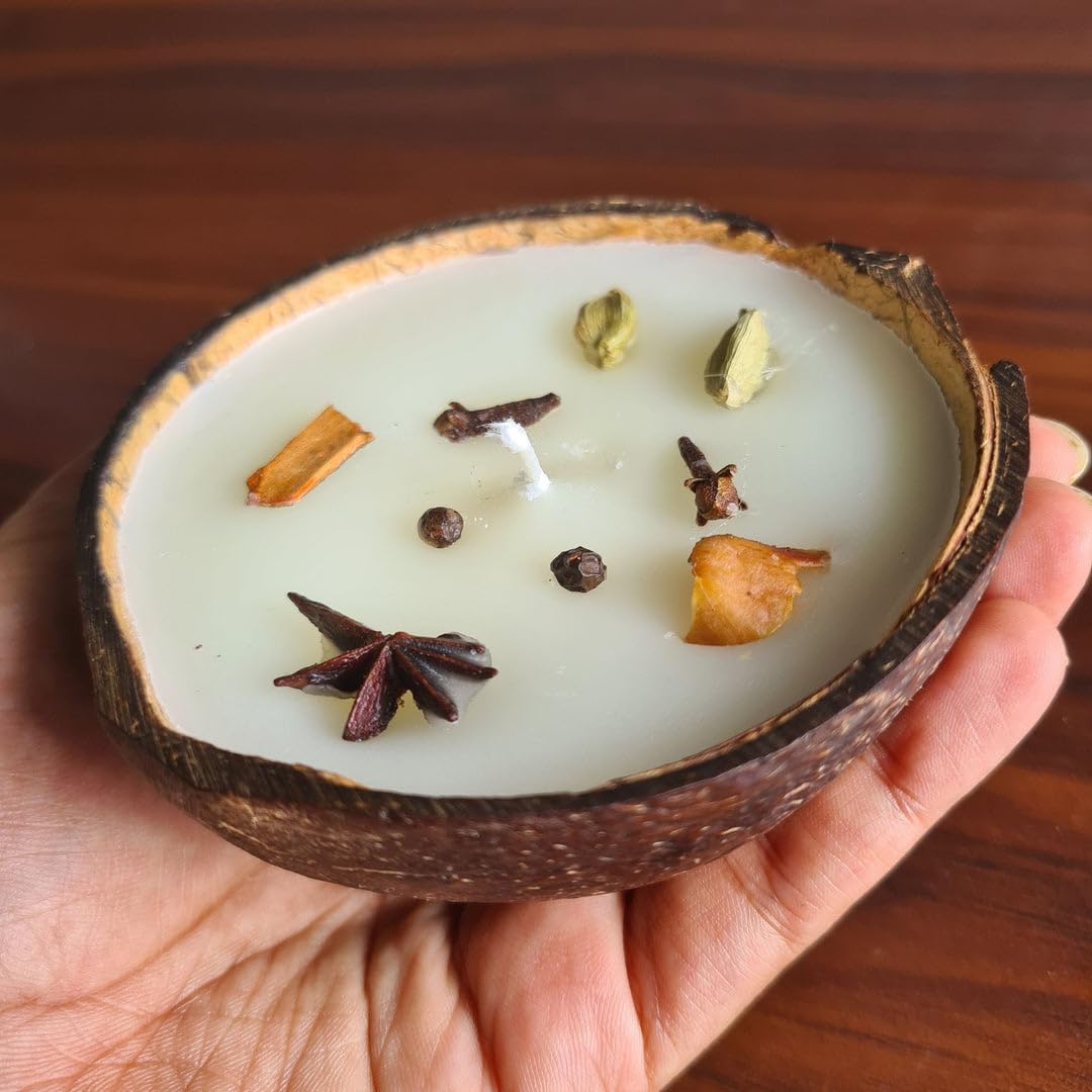 Coconut Shell Soy Wax Candle with Cinnamon, Star Anise, Cardamom and Clove, Spice Scented, Gift Set 3