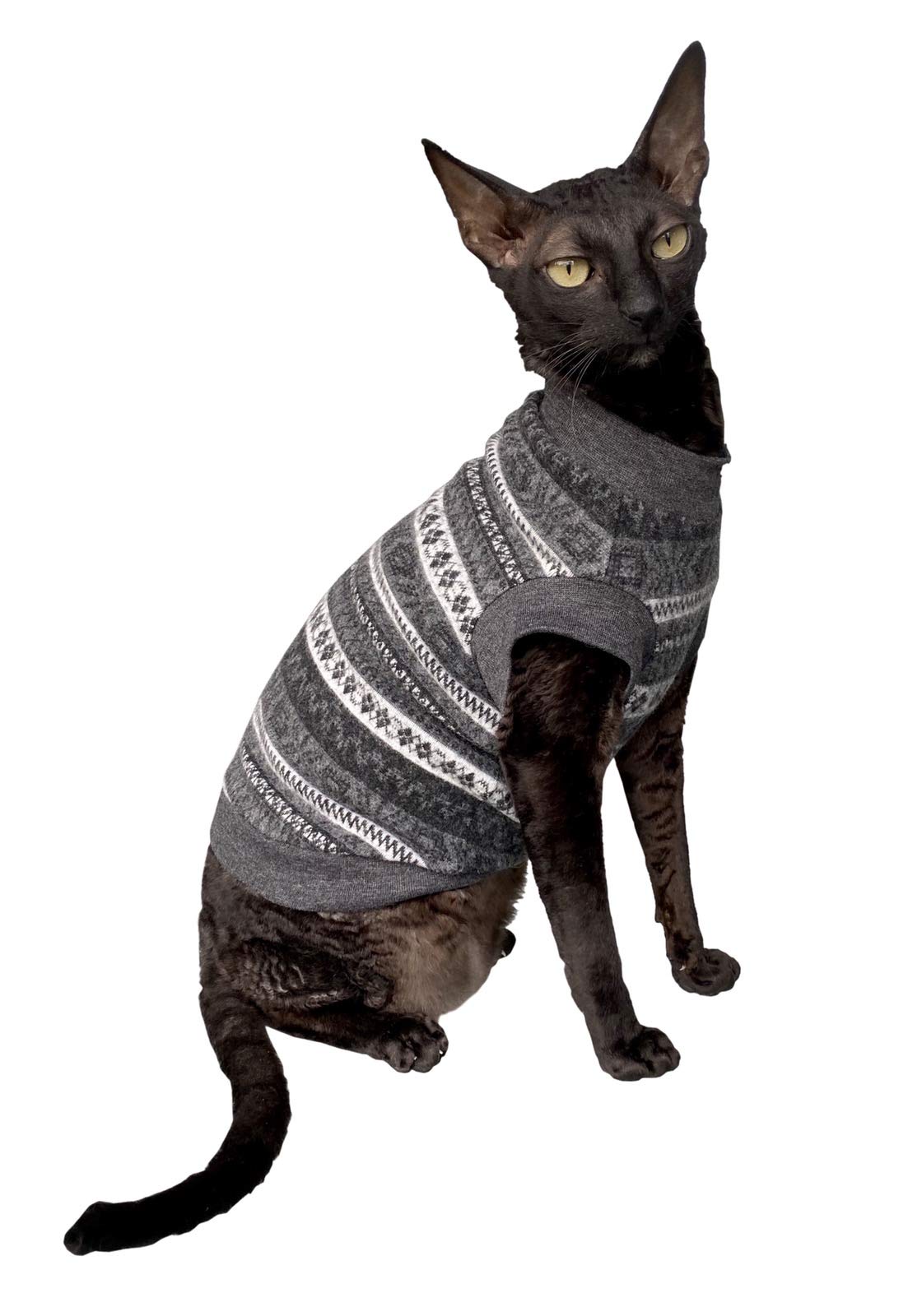Grey Stripes Sweater Cat Sphynx Hairless Clothes Costume Outfit Winter (XS) — image 1