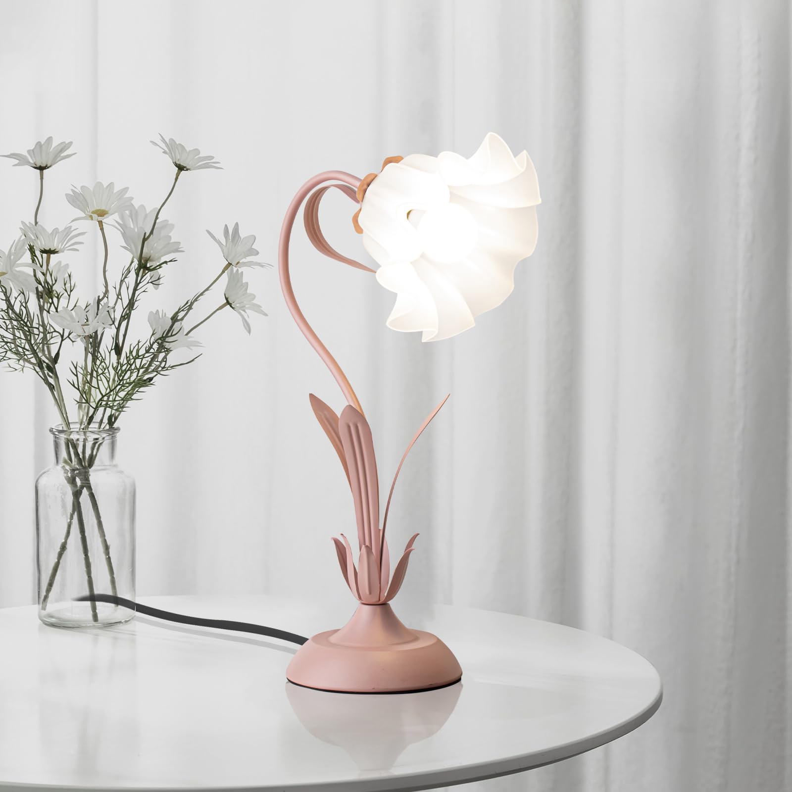 Rosa Lamparas De Mesita De Noche,IluminacióN De Tres Tonos Lampara Escritorio Pantalla AcríLica Con Lirio Del Valle,Lampara De Mesa Perfecto Para Chica Dormitorio,Cabecera,Estudio,Regalo