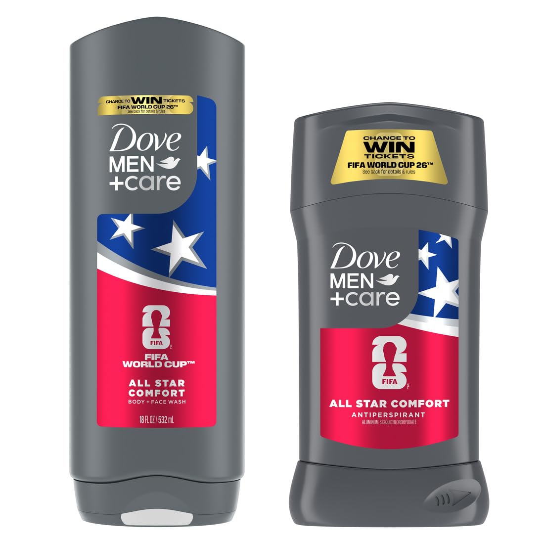 DOVE MEN + CARE - Limited Edition FIFA Regimen Body Wash & Deodorant Pack All Star Comfort 2 Count For Men Neutralizes Odor & Hydrates and Cleanses Skin 18 Fl Oz