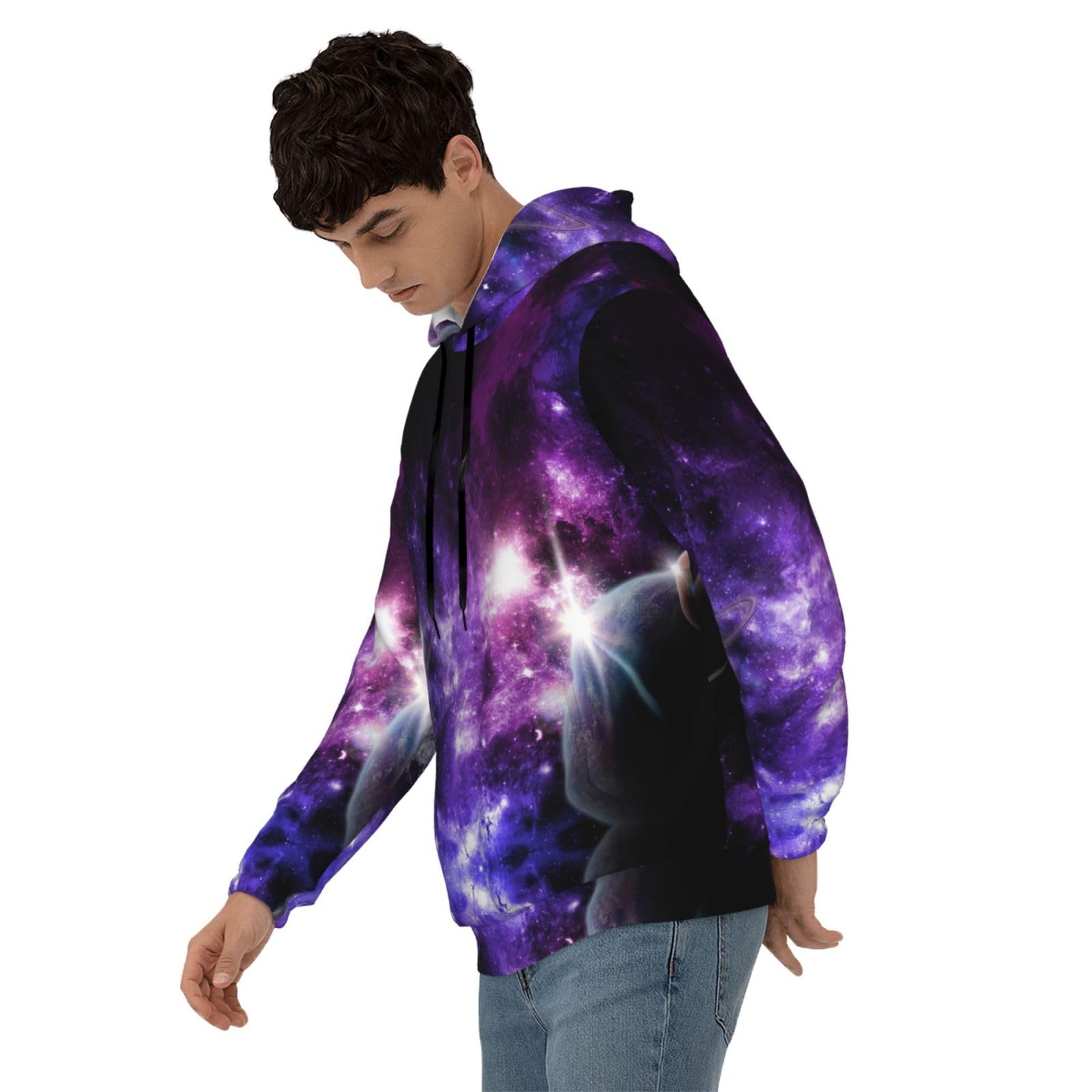 Męska bluza z kapturem Galaxy Sky. Nadruk Bluza z kapturem, casualowa grafika z nadrukiem bluzy z kapturem z kieszenią
