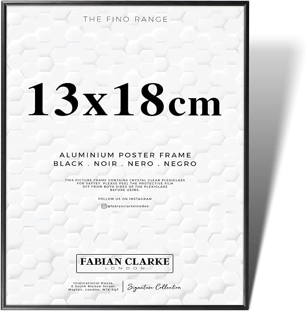 Fabian Clarke London® A5 or 13x18cm Black Aluminium Picture Frame Hang Portrait or Landscape with Safety Glass