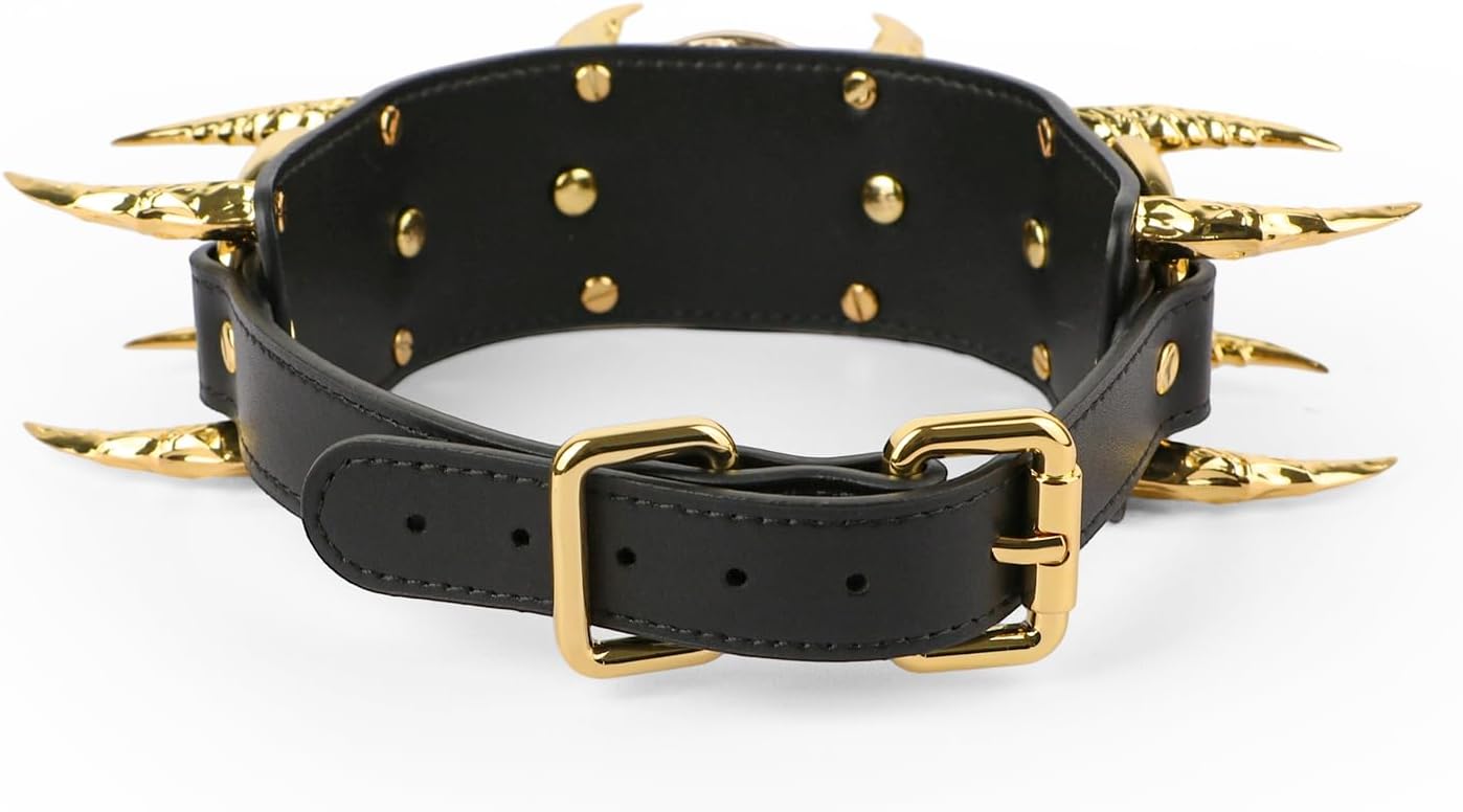 Adjustable Neck Bondage Collar with Claw Shape Metal Decor, Wearable and Reusable Neck Sex Choker Adult Sex Toy for Men Women - Gold Metal Decor