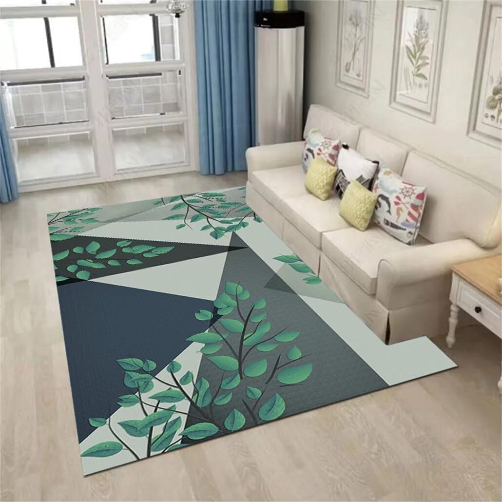 Tapis salon bleu aux feuilles vertes 120x190 doux pour chambre d'enfant